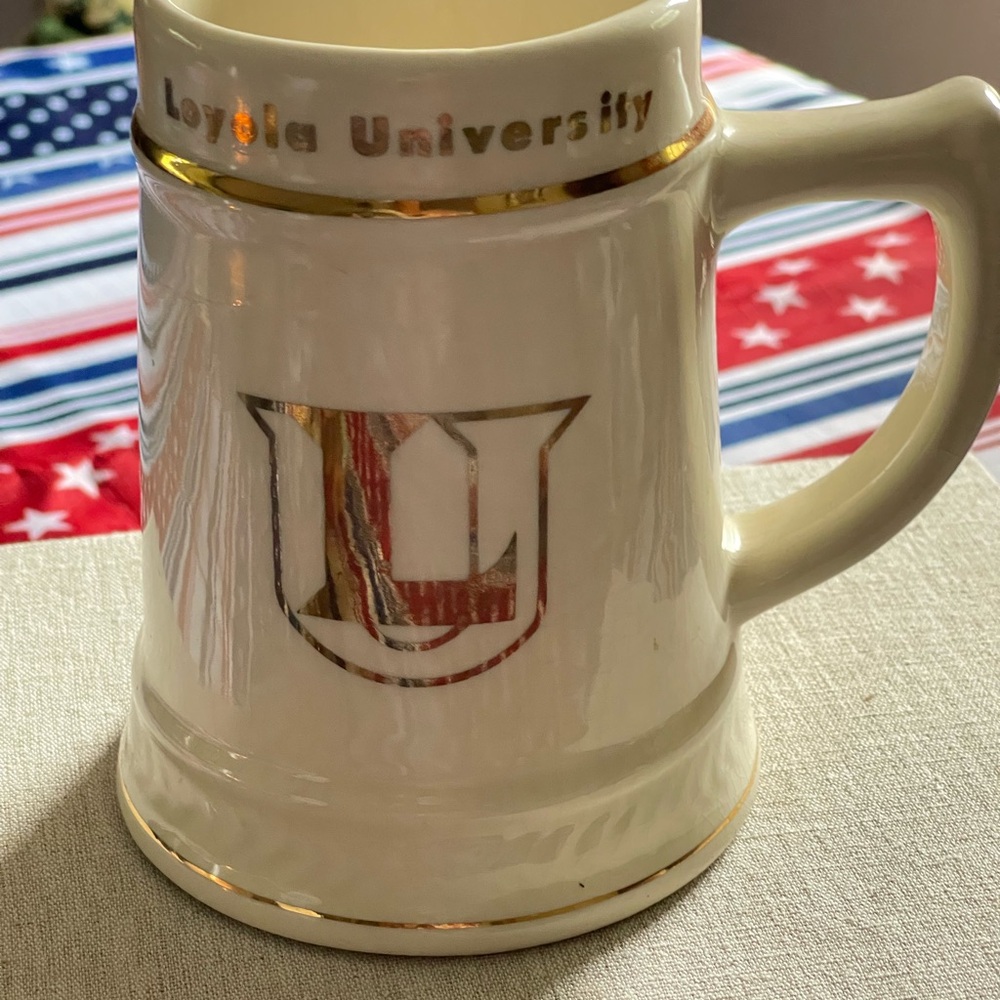 Loyola University vintage Cream stein. Gold letters.